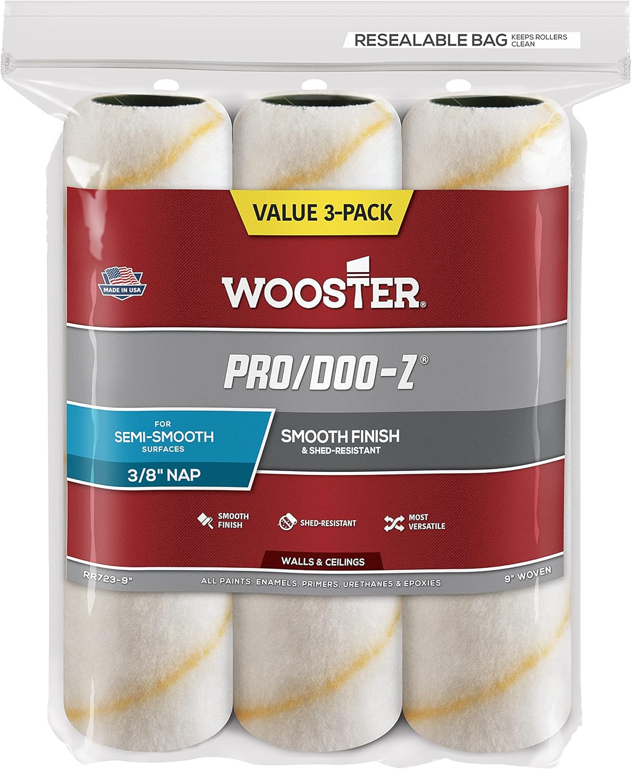 Wooster Brush RR723-9 Pro/Doo-Z 3/8-Inch Nap 9-Inch Roller Cover